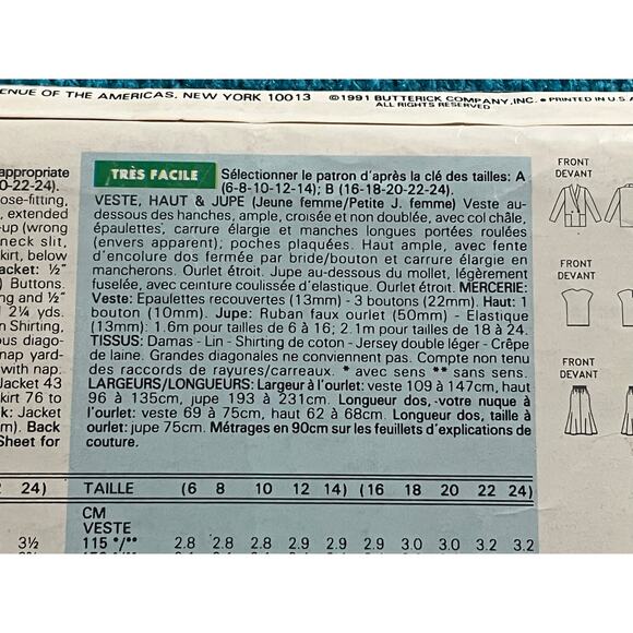 Butterick Sewing pattern 5420 suit top skirt sz 16-22 - Picture 7 of 8